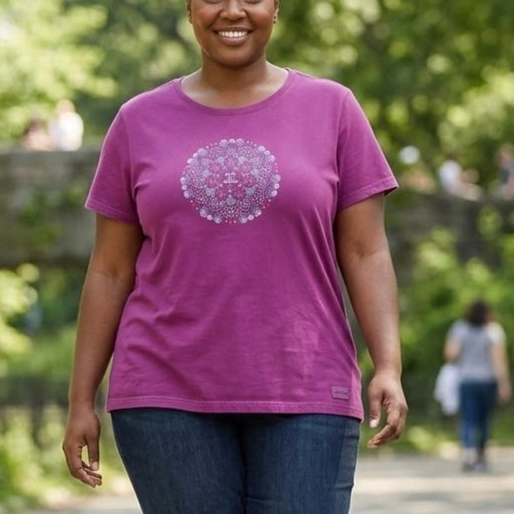 Life is Good Crusher Tee Floral Mandala Graphic in Magenta Purple Women's SZ XXL